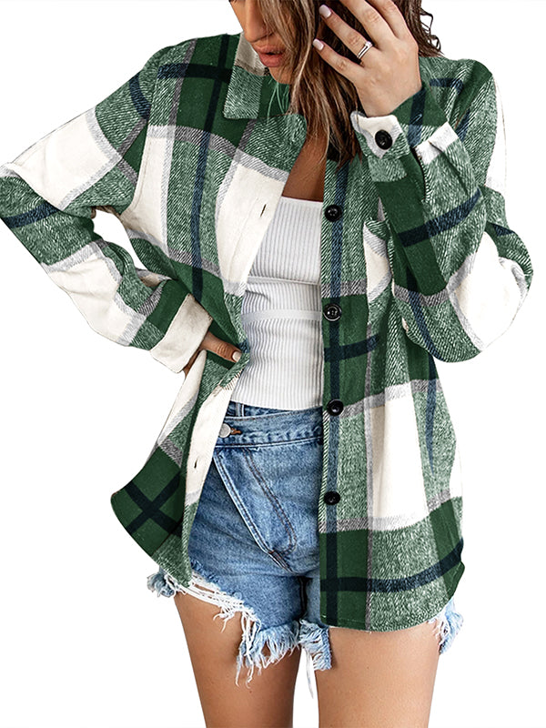 Womens Plaid Button Down Flannel Shirts Long Sleeve Pocket Blouse Tops