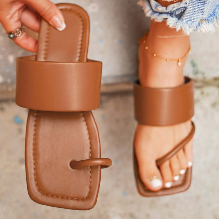 Square Toe Ring Sandals Flat Flip Flops Slippers