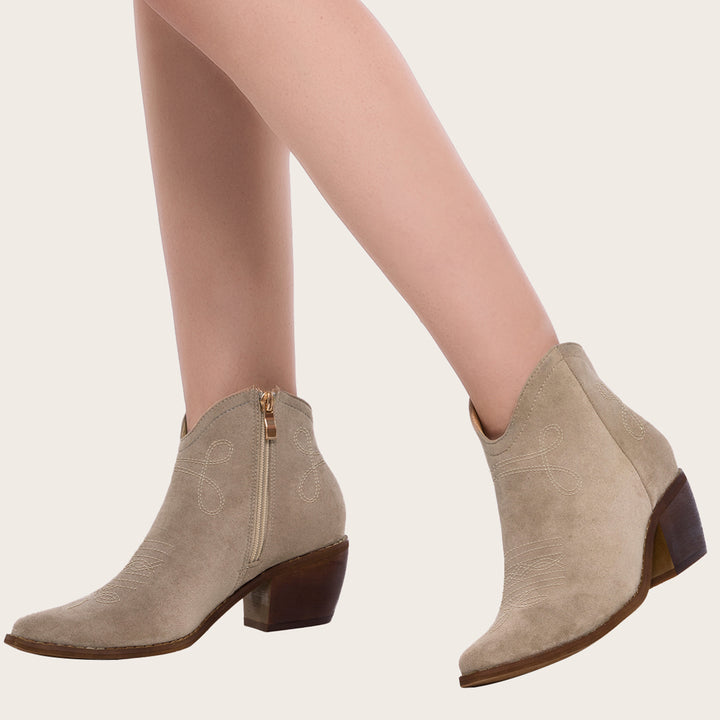 Pointed Toe Western Cowgirl Boots Chunky Heel Ankle Booties