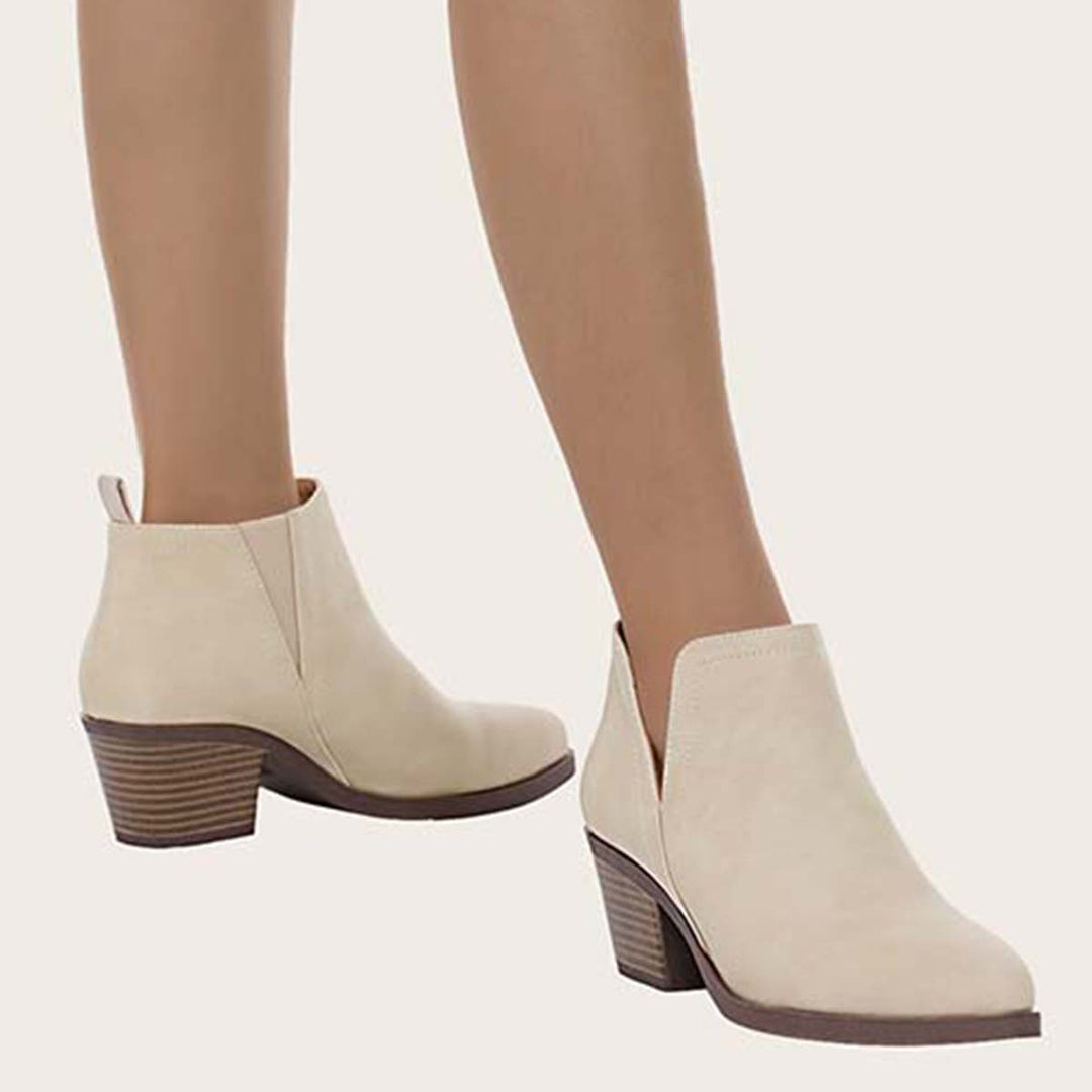 Cutout Ankle Boots Slip on Chunky Heel Western Booties