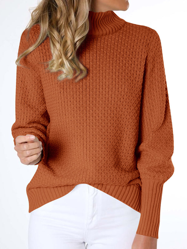 Women Winter Sweater Turtleneck Pullover Waffle Knit Long Sleeve Knitwear