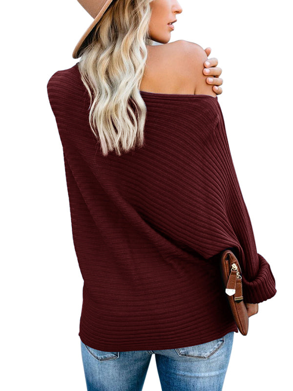 Women Off Shoulder Sweater Long Sleeve Loose Oversized Pullover Knit Jumper