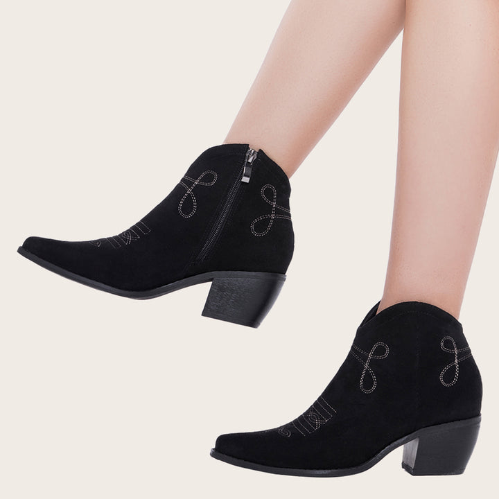 Pointed Toe Western Cowgirl Boots Chunky Heel Ankle Booties