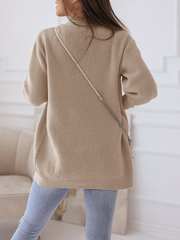 Women Long Sleeve Knit Cardigan Sweater Open Front Button Loose Outerwear