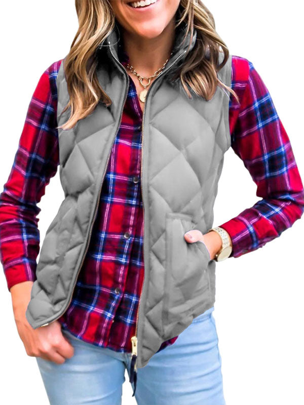 Women Quilted Stand Collar Zip Padded Jacket Lightweight Winter Outerwear Vest