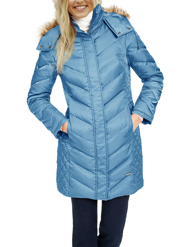Womens Winter Thicken Puffer Coat Packable Long Down Removable Fur Hood Jacket