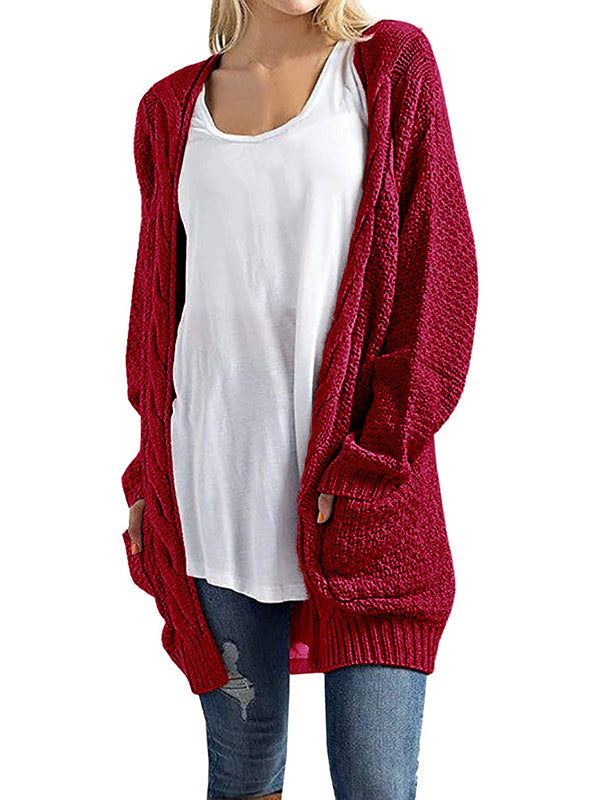 Women Open Front Long Sleeve Knit Chunky Cardigan Sweater Pullover with Pockets