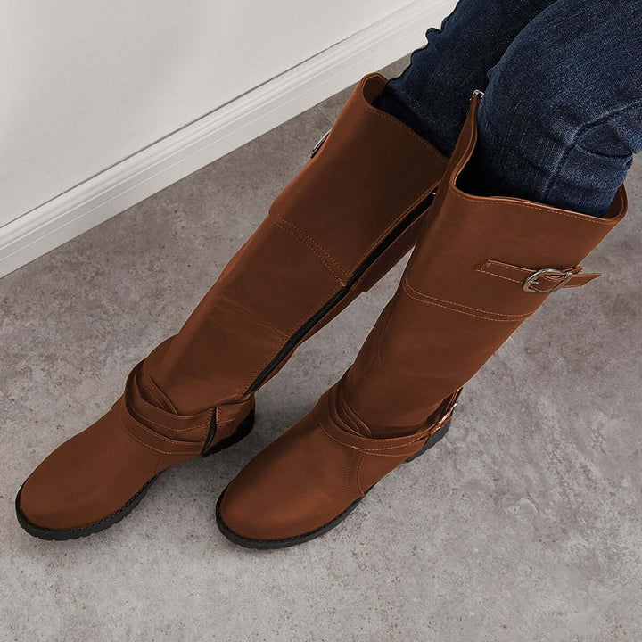 Round Toe Western Knee High Riding Boots Wide Calf Boots