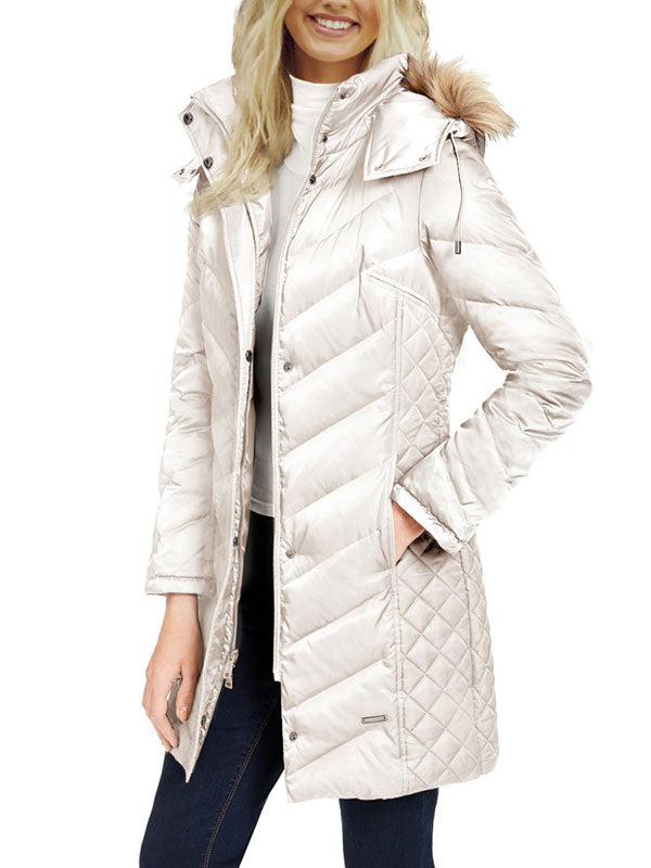 Womens Winter Thicken Puffer Coat Packable Long Down Removable Fur Hood Jacket