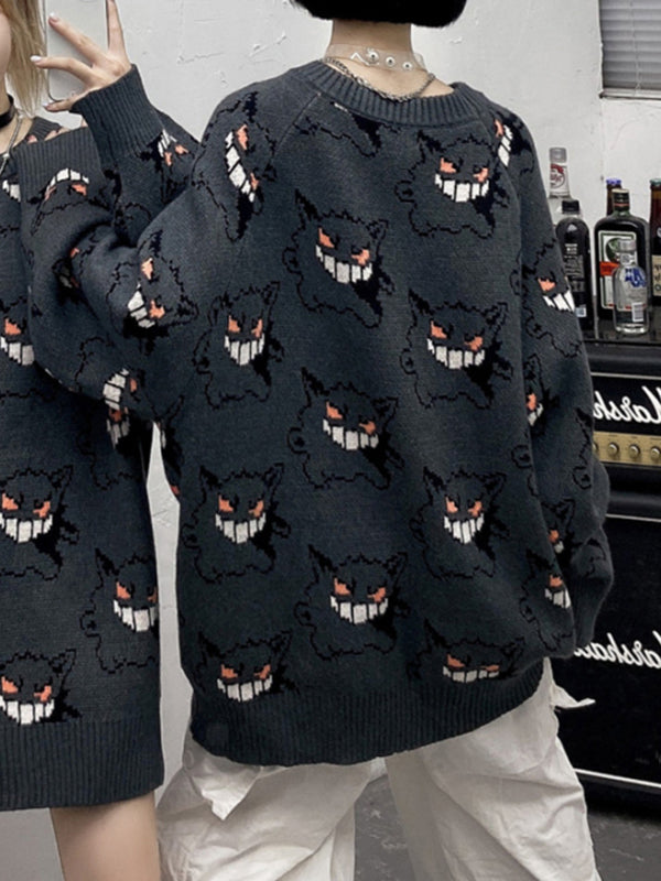 Women Devil Oversized Sweater Batwing Long Sleeve Loose Knit Pullover Jumper Tops
