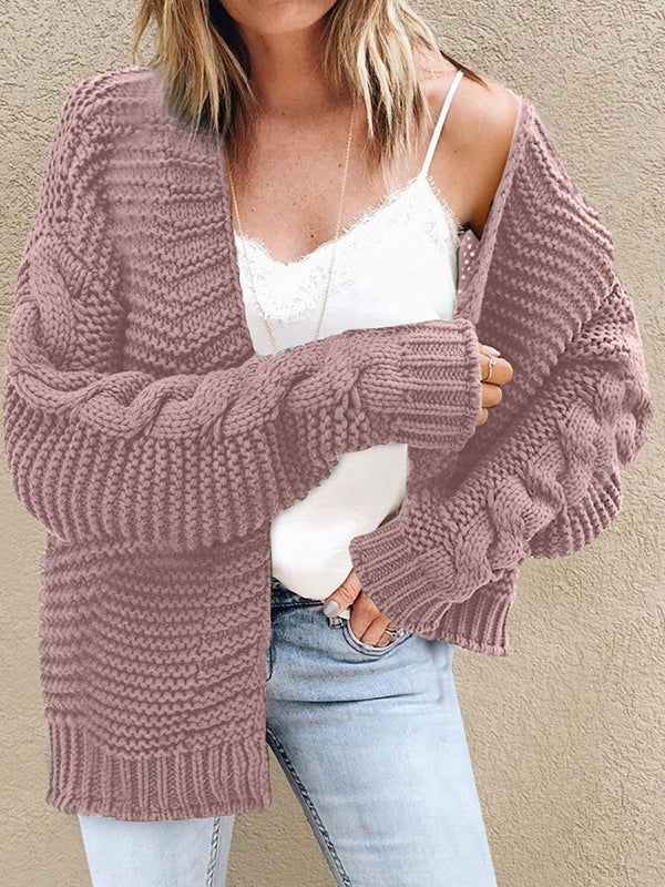 Women Open Front Cardigan Sweaters Long Sleeve Chunky Knit Loose Outwear Coat