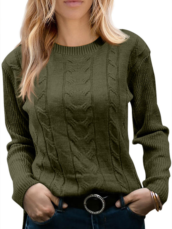 Women Crewneck Sweater Long Sleeve Cable Knit Pullover Sweater Soft Jumper Tops