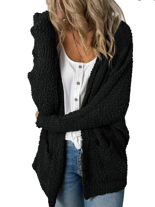 Women Fuzzy Knit Cardigans Cozy Popcorn Fall Sweaters Open Front Long Sleeve Coat