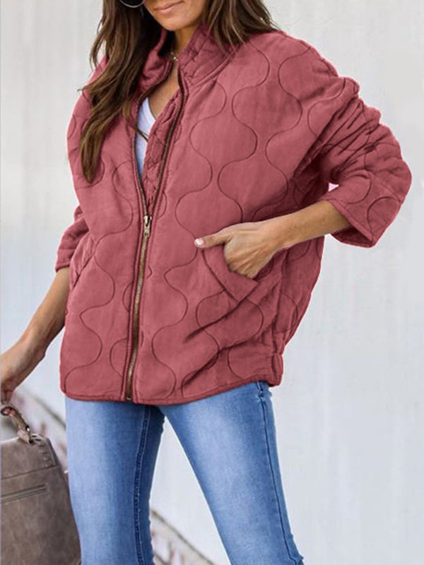 Women Quilted Jacket Stand Collar Winter Warm Zipper Padded Coats