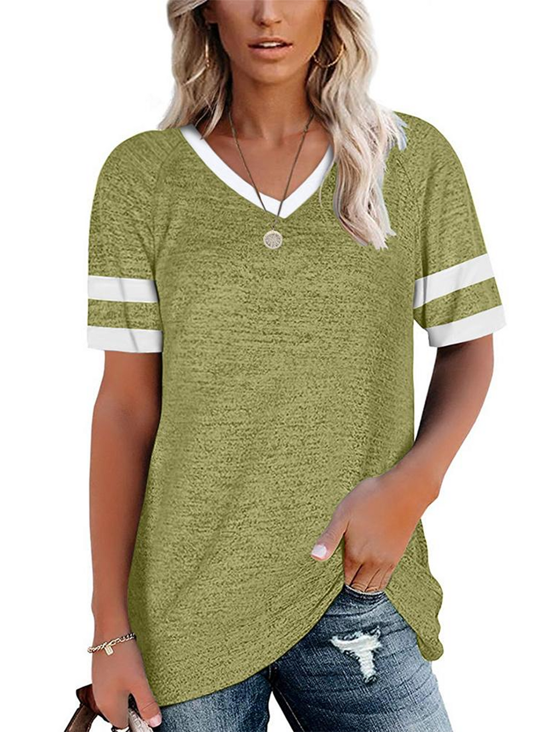 Women's Summer T-shirt Color Block Casual Short Sleeve Tee