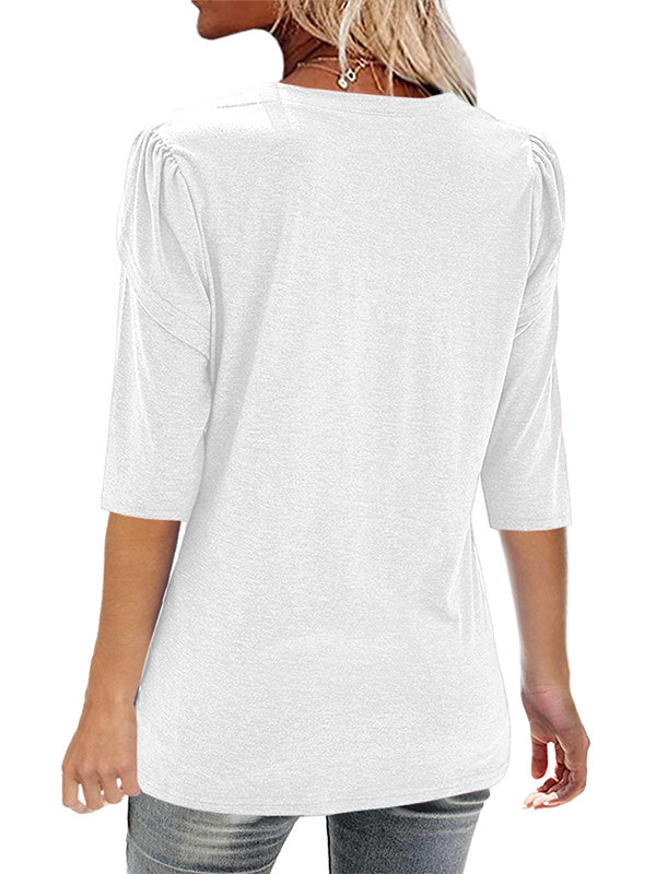 Womens V Neck Tops Summer Long Petal Sleeve Casual T-Shirts