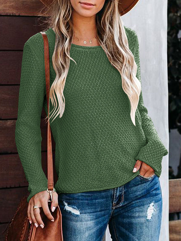 Women Fall Long Sleeve Crewneck Sweatshirts Ribbed Knit Pullover Sweater Top