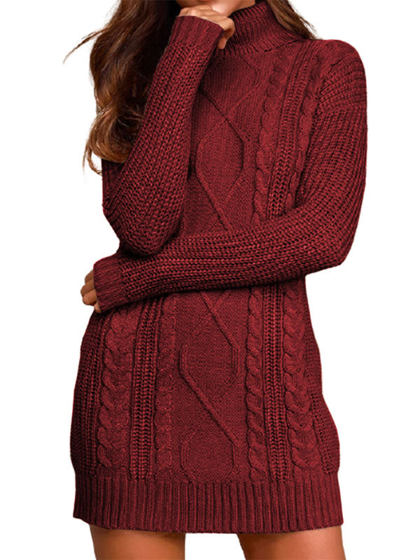Women Turtleneck Long Sleeve Sweater Dress Slim Fit Cable Knit Pullover Sweaters Tops