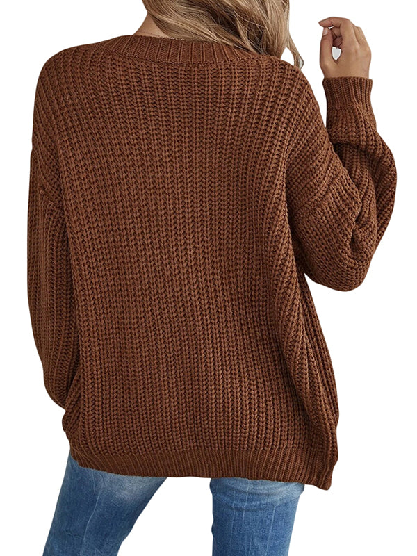 Women Button Down Long Lantern Sleeve Cardigan Sweaters V Neck Open Front Knit Sweater