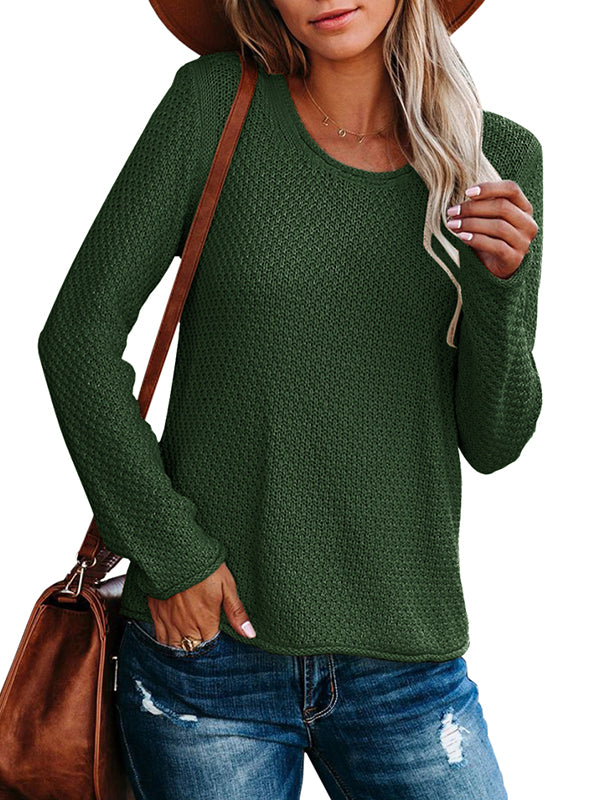 Women Fall Long Sleeve Crewneck Sweatshirts Ribbed Knit Pullover Sweater Top