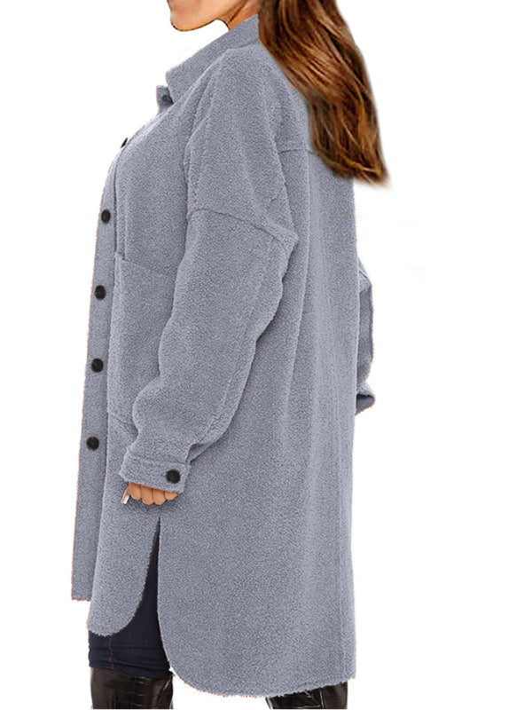 Women Fuzzy Fleece Lapel Open Front Long Cardigan Coat Outwear Jackets