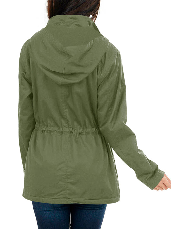Women's Drawstring Long Sleeve Hoodie Jacket Zip-up Outwear Jacket Tops