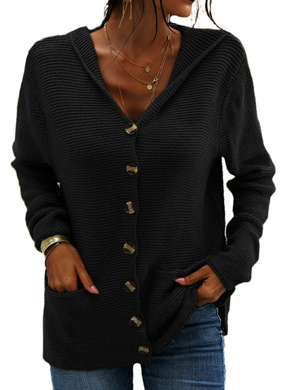 Women's V-Neck Knit Sweater Jacket Button Long Sleeve Casual Loose Cardigan