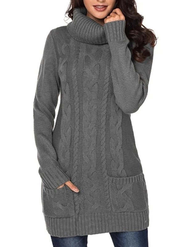 Women Long Sleeve Turtleneck Sweater Dress Slim Fit Cable Knit Pullover Jumper Dresses