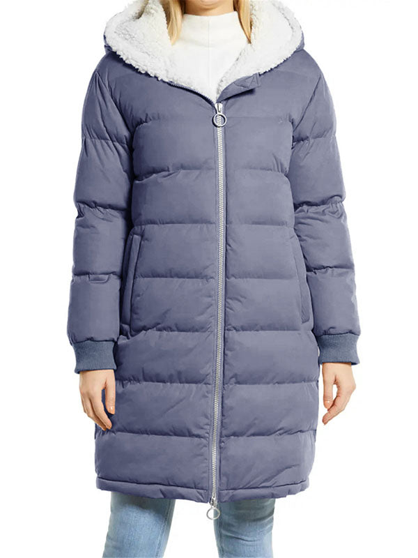 Women Winter Warm Coats Sherpa Fleece Lined Long Zip Hooded Puffer Jacket Outerwear