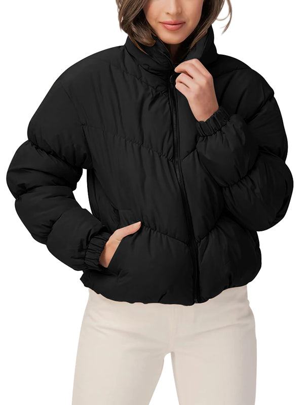 Women Winter Long Sleeve Zipper Puffer Jacket Baggy Short Down Coats