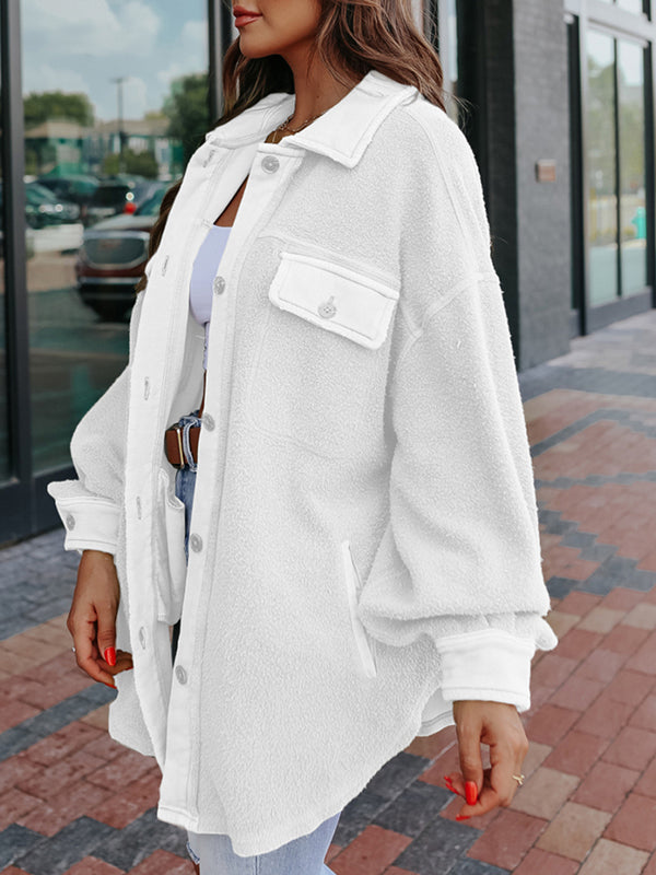 Women Casual Coat Long Sleeve Shacket Shirts Jacket with Pockets
