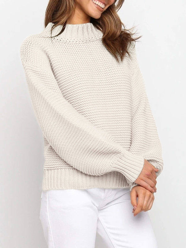 Womens Knit Sweaters Fall Slouchy Chunky Lantern Sleeve Solid Color Pullover Jumper