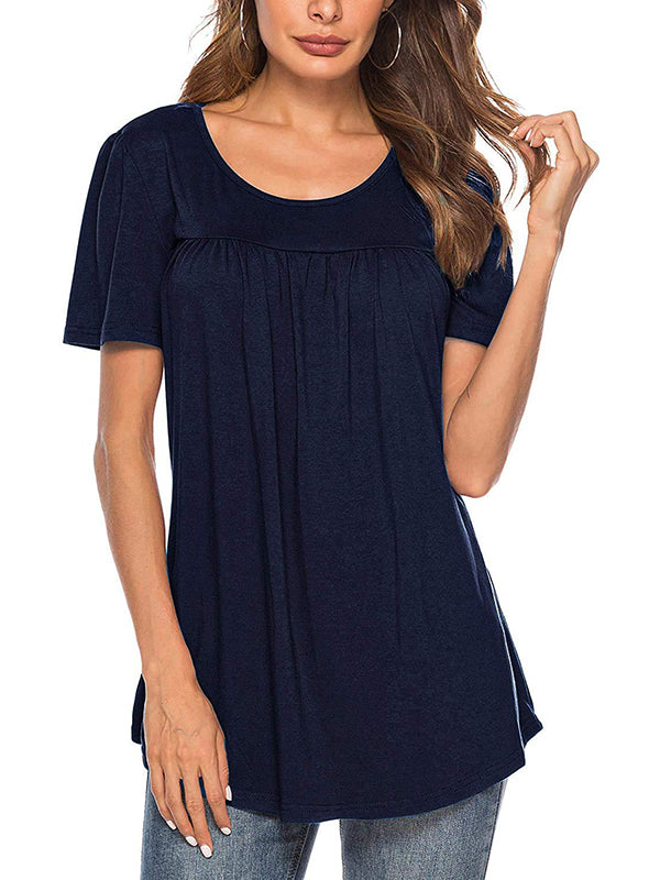 Casual Solid Color Ruffle Loose Fit Flare Shirts