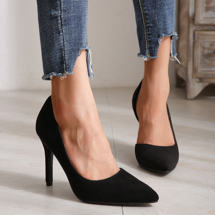 Black Suede Pointed Toe High Heels Cut Out Stiletto High Heel Pumps