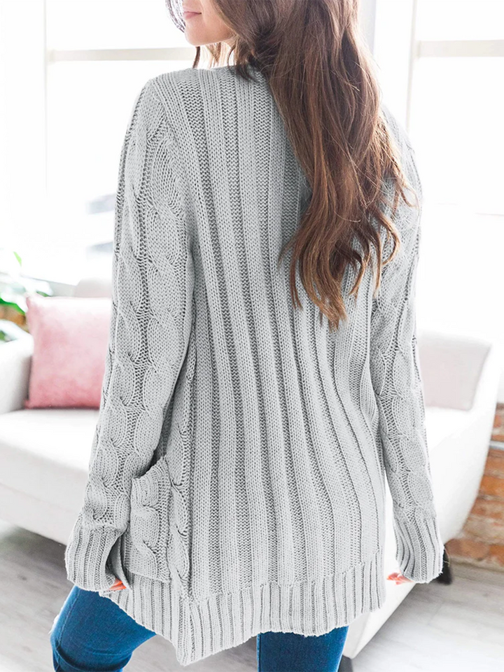Womens Cable Knit Coat Button Down Cardigan Sweaters Open Front Long Sleeve Knitwear Coat with Pockets
