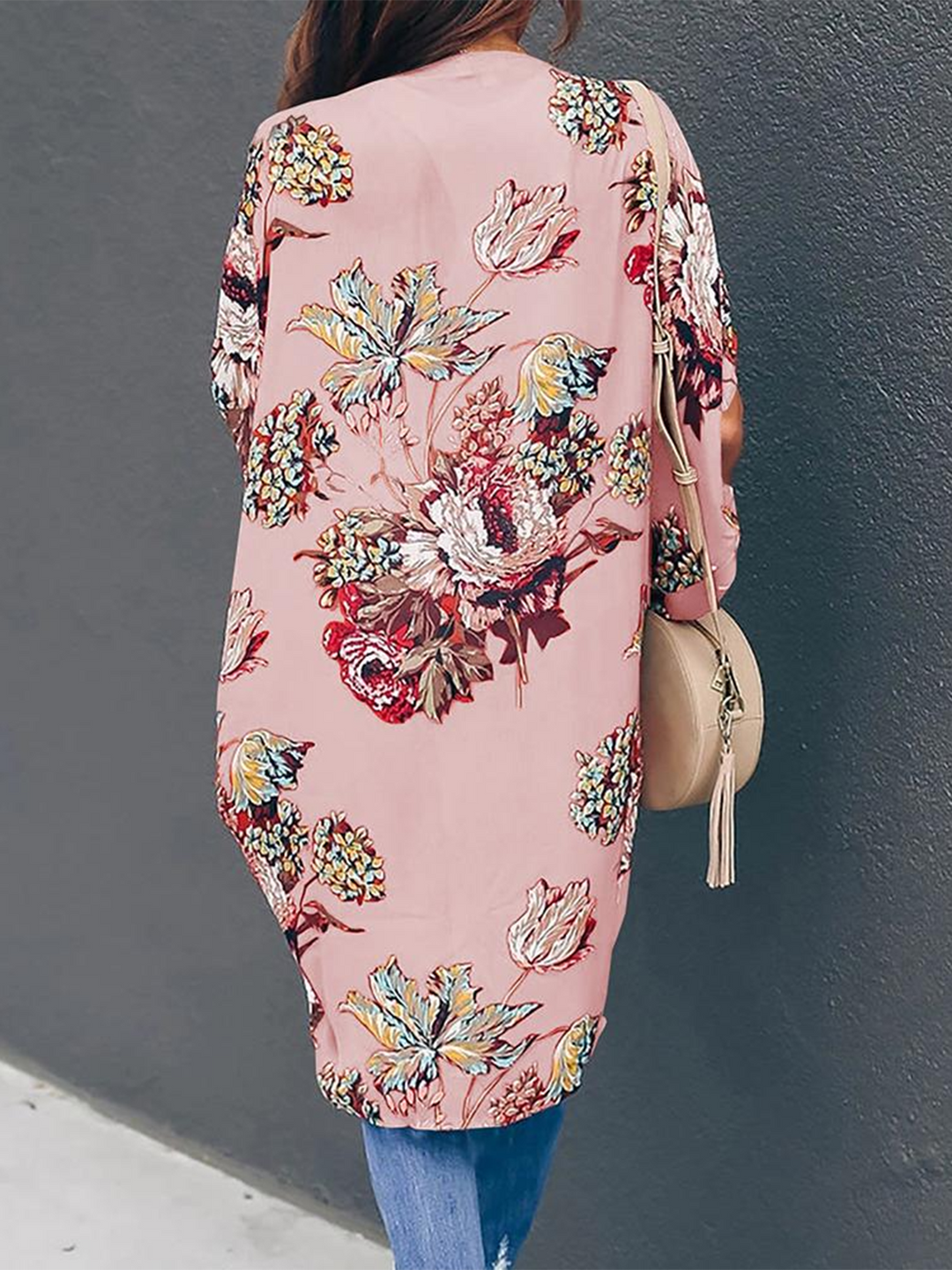 Women's Floral Kimono Duster Short Sleeve Tops