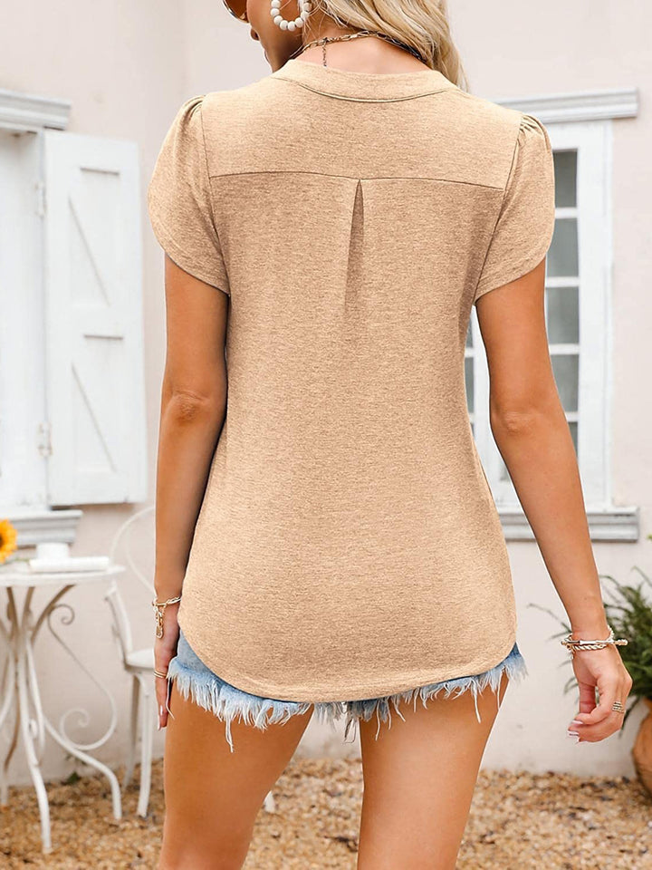 Womens Summer Tops V Neck Dressy Casual Petal Short Sleeve Shirts Loose Fit Basic T-Shirts