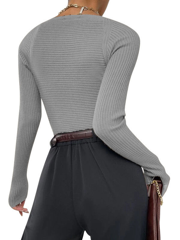 Women Sweater Tops Sweetheart Neck Ribbed Stretchy Sweater Crop Top
