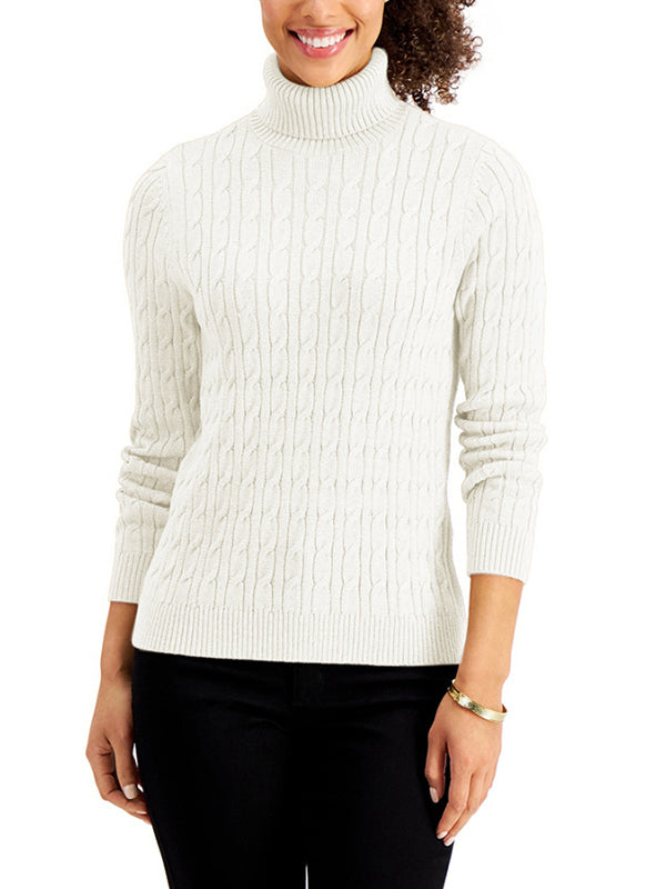 Turtleneck Pullover Sweater Long Sleeve Slim Fit Ribbed Knit Winter Tops