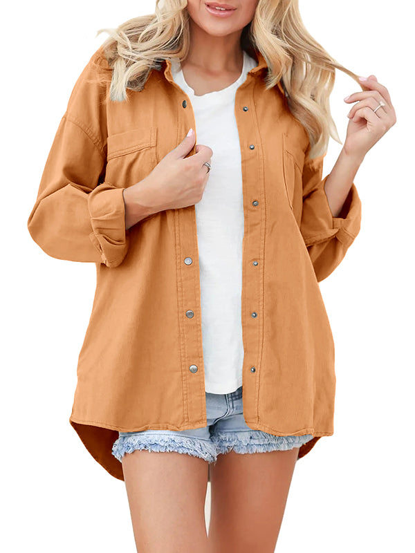 Womens Shirt Long Sleeve Oversized Button Up V Neck Blouses Tops Loose Jacket