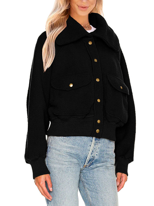 Womens Fuzzy Fleece Jacket Button Down Batwing Casual Sherpa Coats Warm Outwear