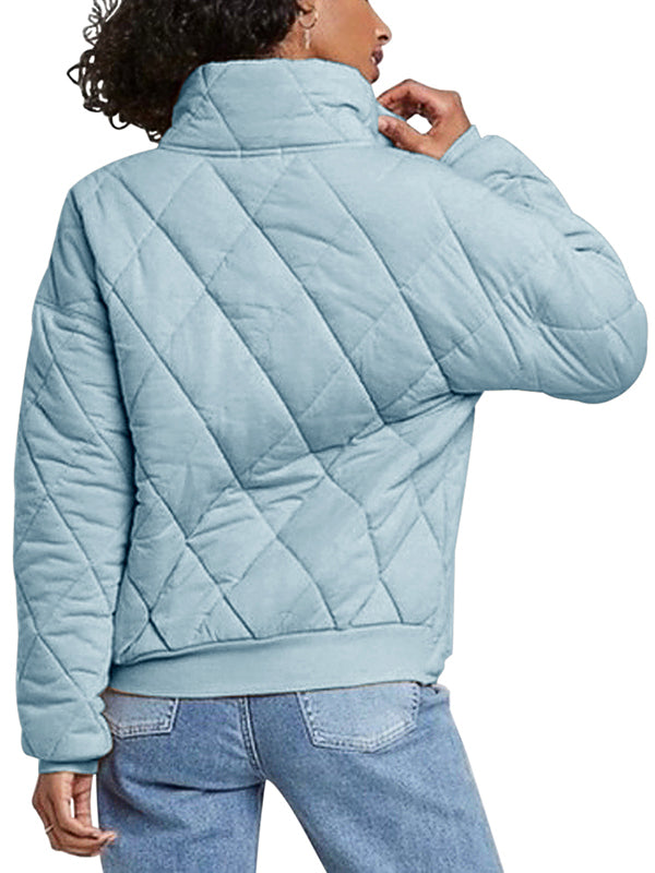 Women Winter Jackets Button Down Long Sleeve Stand Neck Lightweight Warm Coat