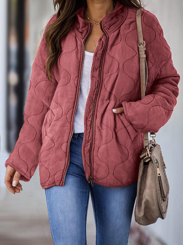 Women Quilted Jacket Stand Collar Winter Warm Zipper Padded Coats