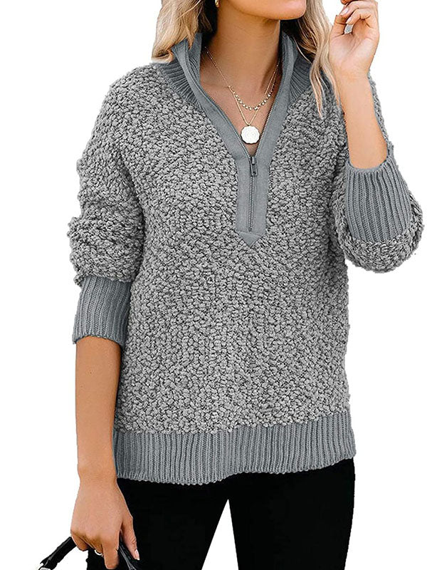 Women Fleece Jackets Knitted Hoodies Long Sleeve Stand Collar Pullover Tunic Tops