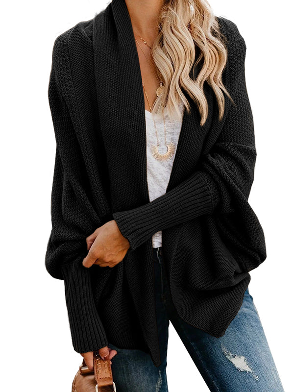 Women's Waffle Knit Batwing Long Sleeve Cardigan Loose Open Front Sweater Coat