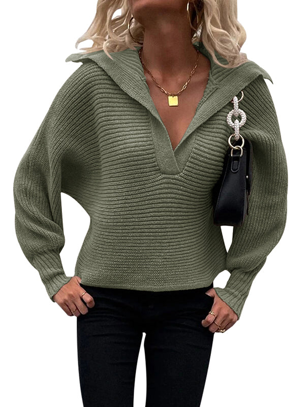 Women Half Zip Sweater Batwing Long Sleeve Navy Collar Pullover Tunic Tops