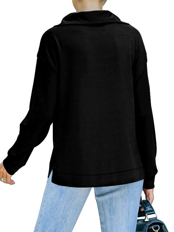 Women Zip Up Sweatshirt Long Sleeve Lapel Loose Fit Casual Quarter Zip Pullover Tops