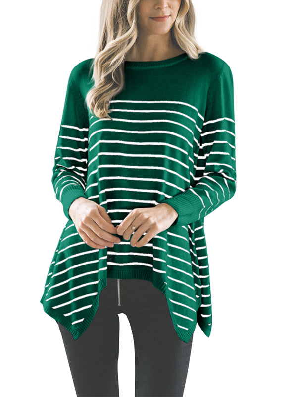 Women Crewneck Pullover Sweaters Long Sleeve Knitted Striped Sweater