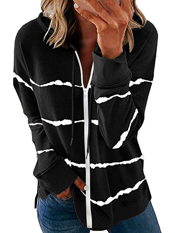 Womens Hoodie Striped Full Zip Long Sleeve Lightweight Sweatshirts Jacket