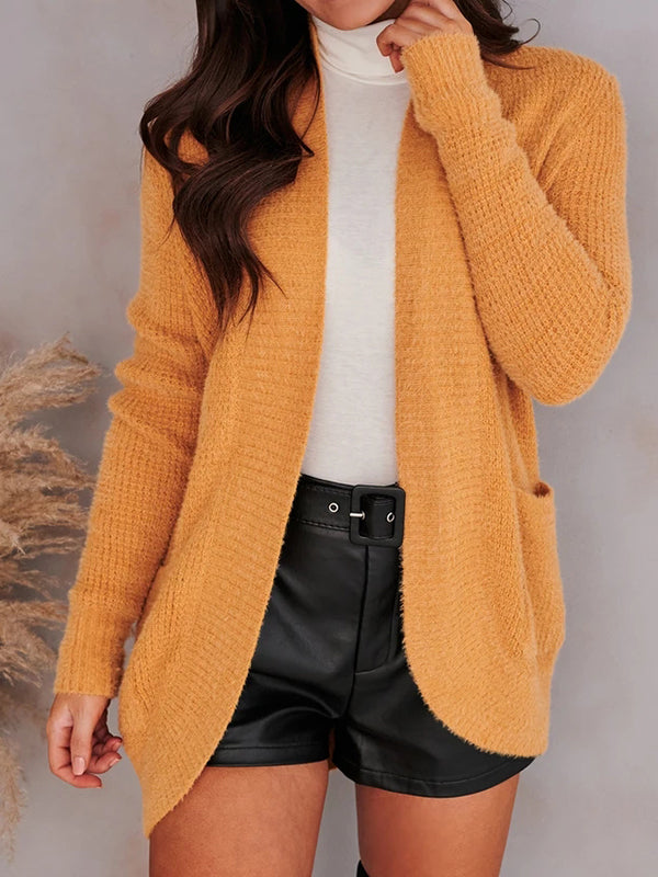 Womens Cardigans Open Front Long Sleeve Fuzzy Knit Sweater Coats With Pockets